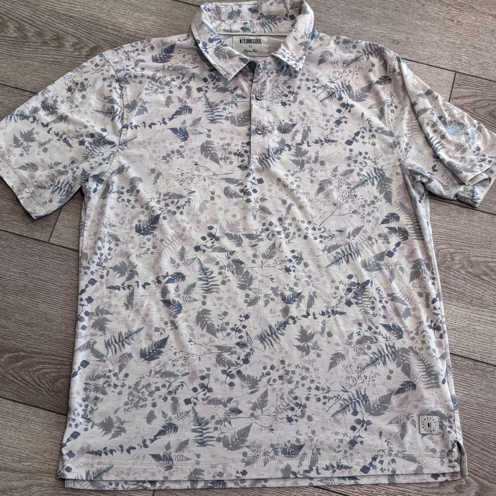 Linksoul Golf Polo Mens Medium Grey All Over Pattern Print Outdoors Casual - Picture 3 of 8